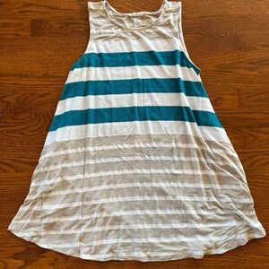 Striped Sleeveless Dress in Teal and Beige